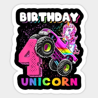 4Th Birthday Unicorn Monster Truck Birthday Party Girls Sticker